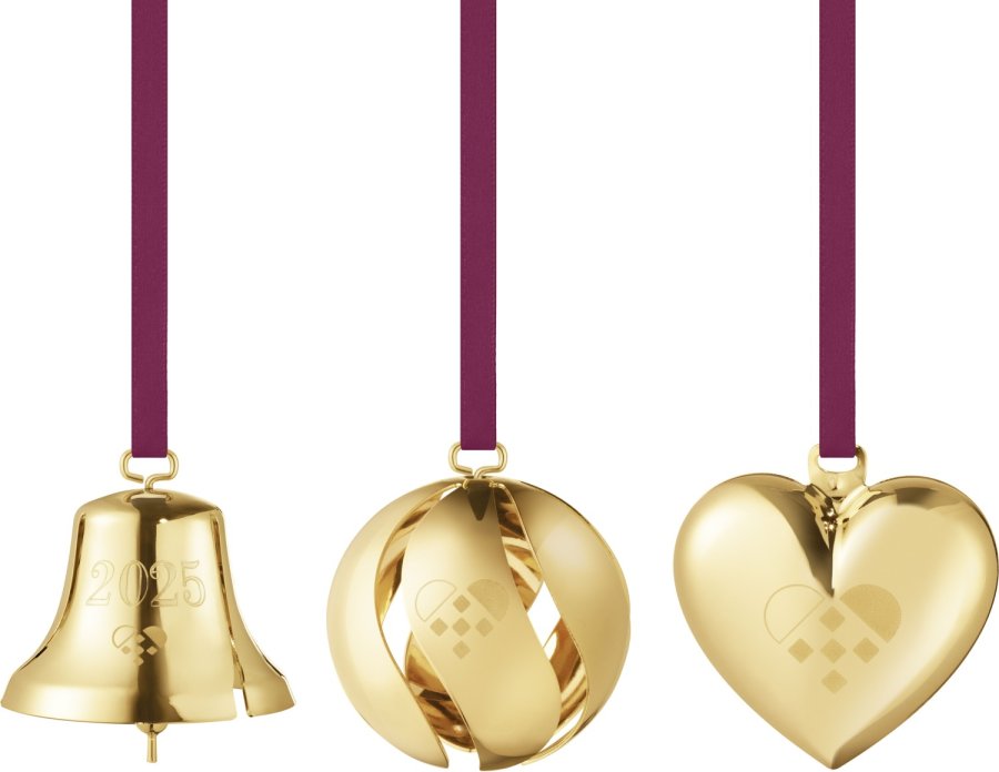 Georg Jensen Gavest m. Klokke, Kugle og Hjerte 3 stk, Guldbelagt