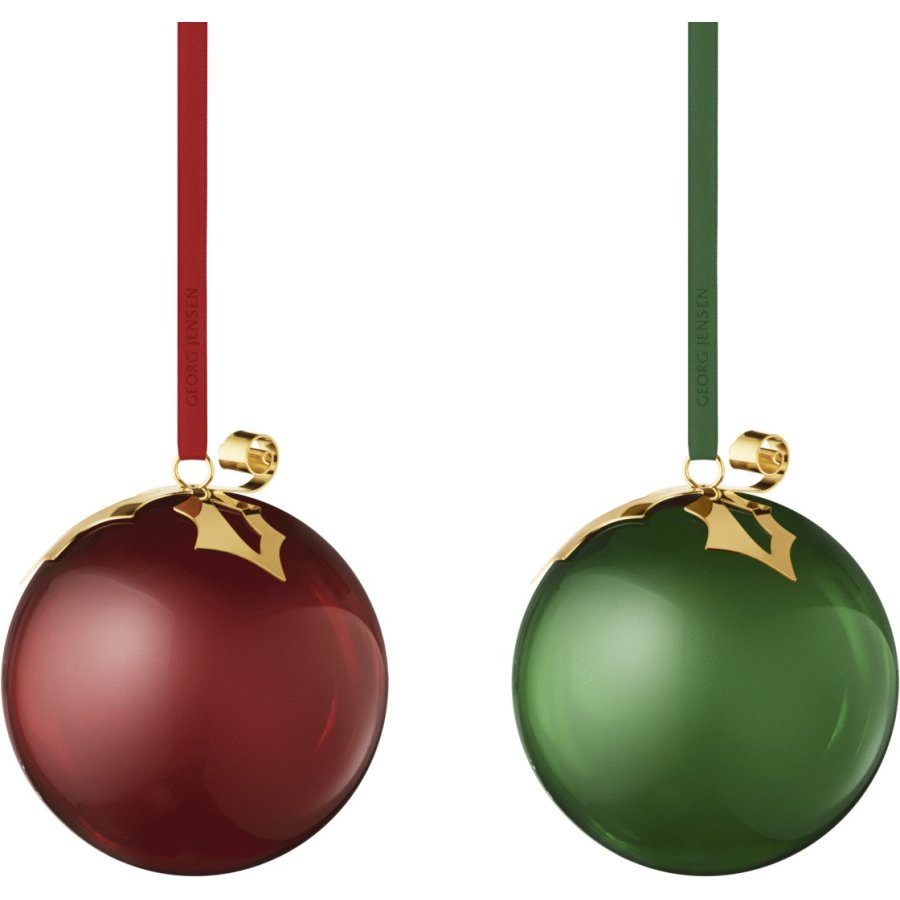 Georg Jensen Glaskugler 2 stk. �8 cm, Bordeaux/Gr�n