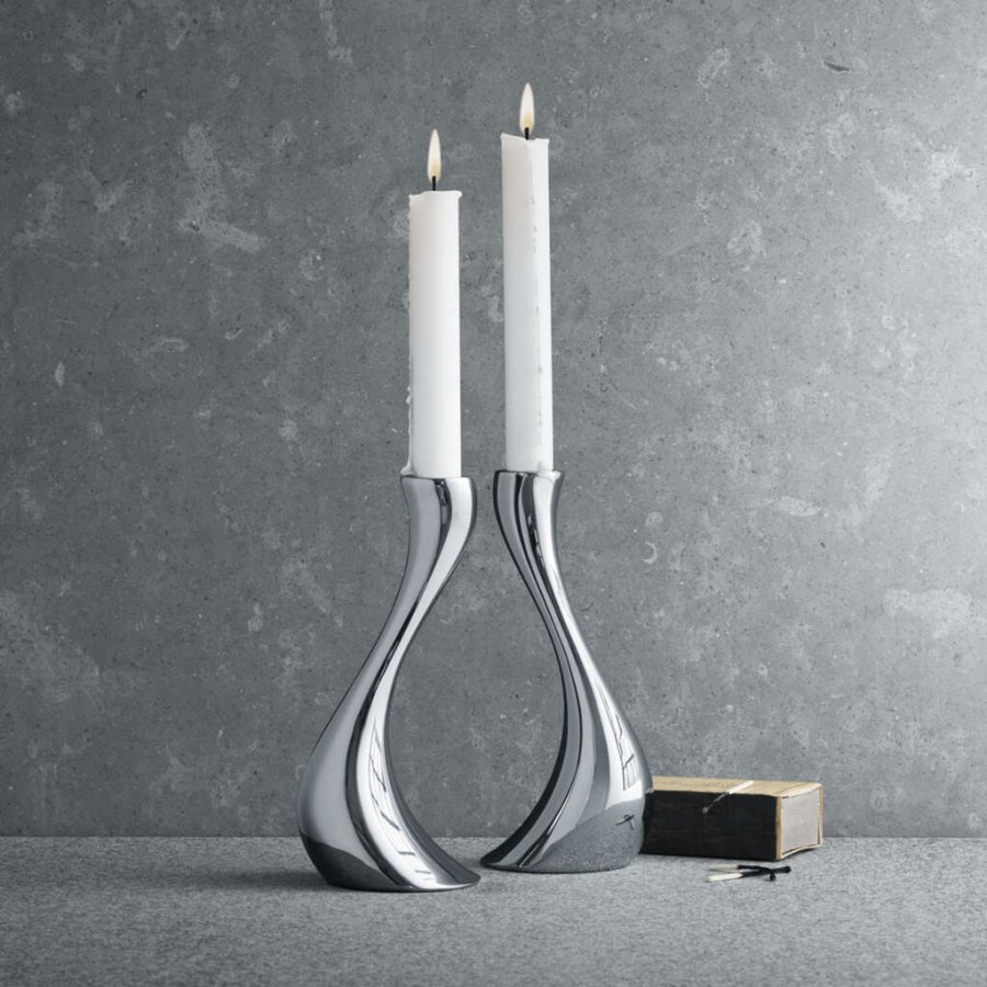 Georg Jensen Cobra Kerzenstnder 2er Set, 20 cm, Stahl glnzend