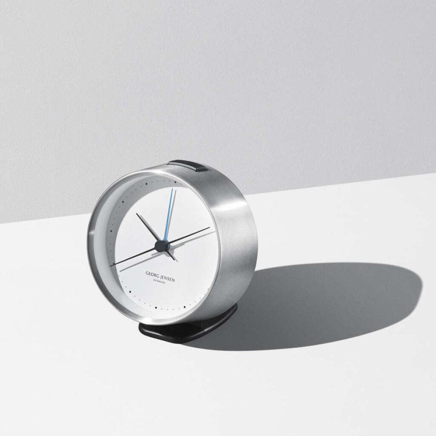 Georg Jensen Henning Koppel Uhr mit Wecker 10 cm, Stahl/Weiß