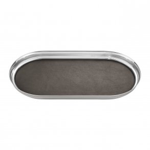 Georg Jensen Manhattan Tablett 35x18 cm, Blankstahl/Leder