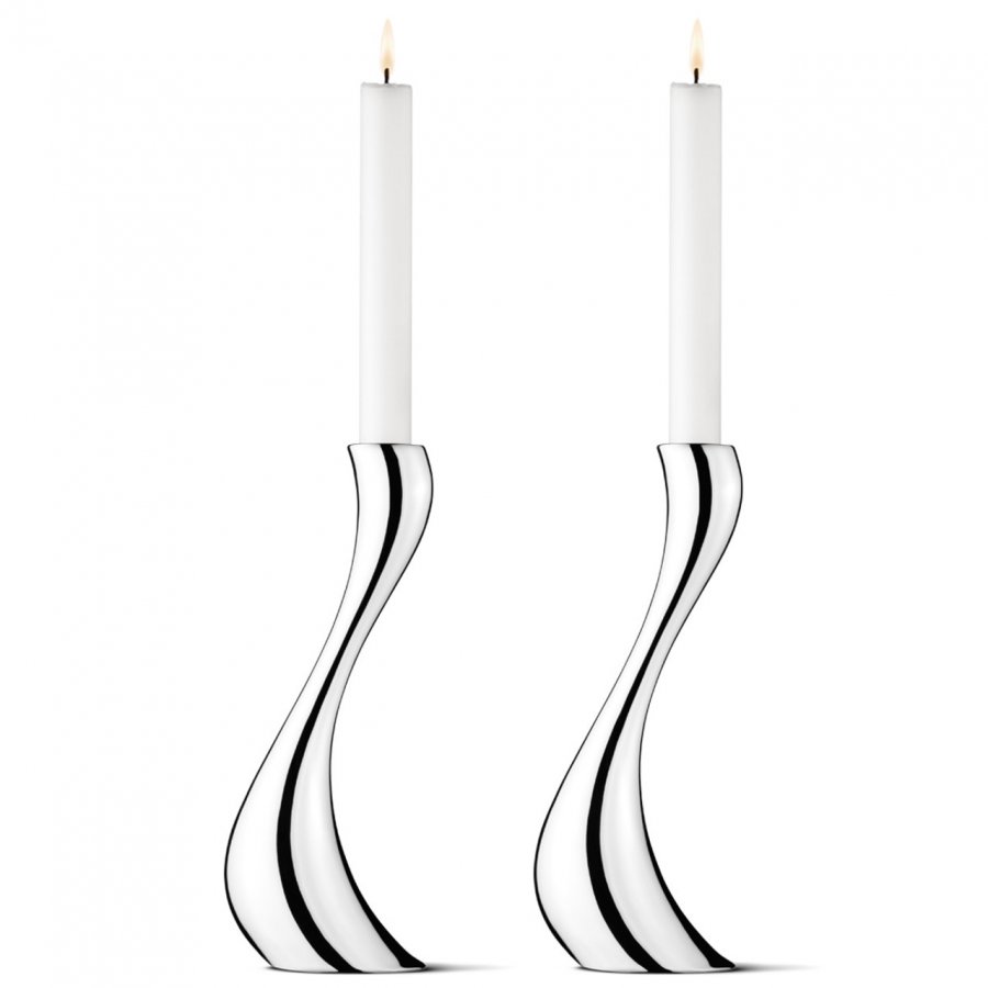 Georg Jensen Cobra Kerzenständer 2er Set, 24 cm, Stahl glänzend