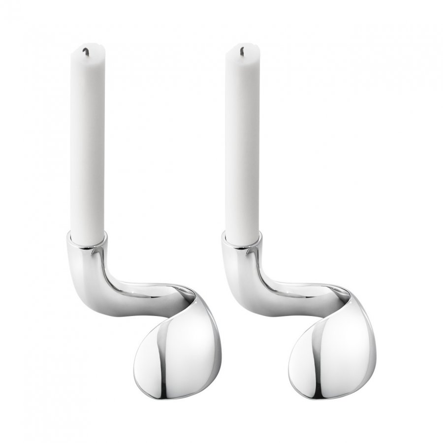 Georg Jensen Bloom Lysestage 2 stk. 4,2 cm, Blankt Stl