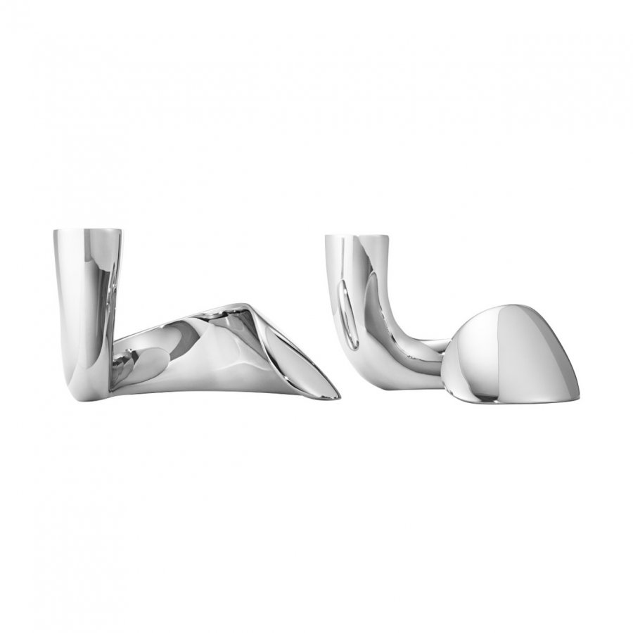 Georg Jensen Bloom Lysestage 2 stk. 4,2 cm, Blankt Stl
