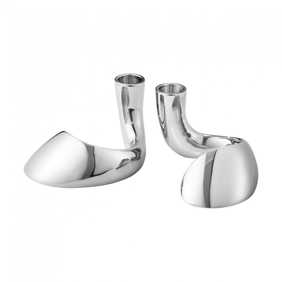 Georg Jensen Bloom Lysestage 2 stk. 4,2 cm, Blankt Stl