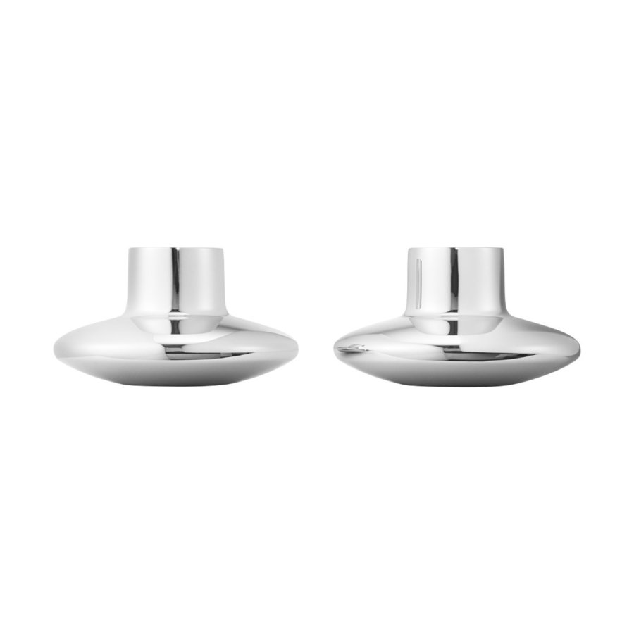 Georg Jensen Henning Koppel Kerzenständer 2er Set 4,2 cm, Stahl glänzend