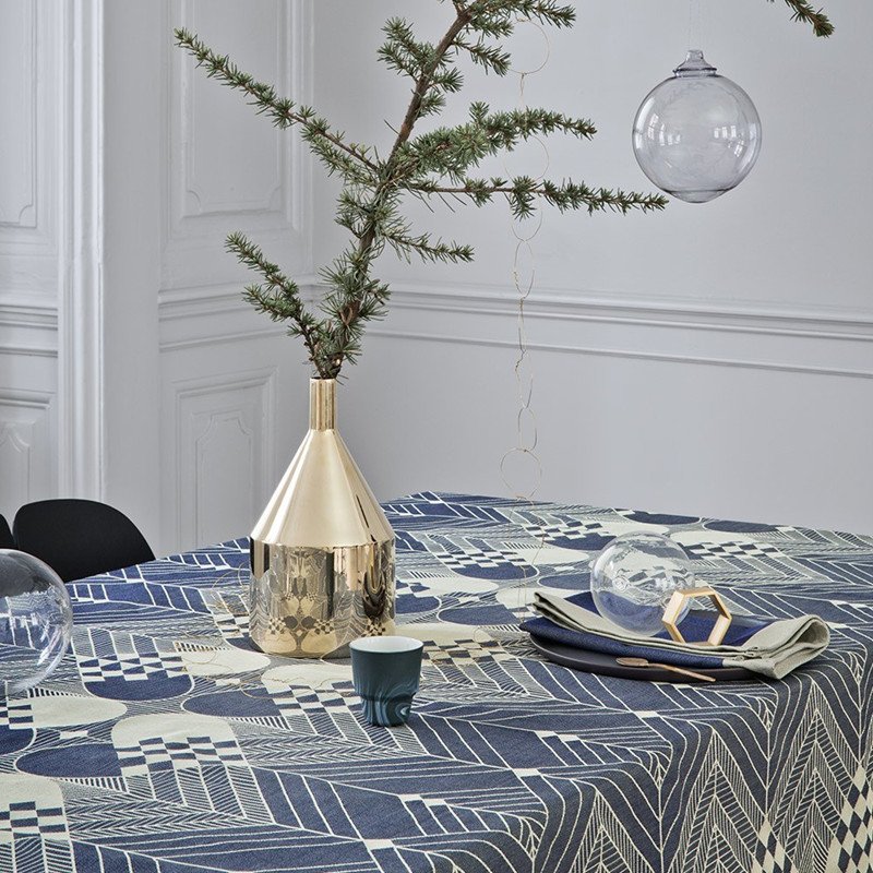 Georg Jensen Damask Dug JULEDUGEN Blue Gold, 140x310 cm