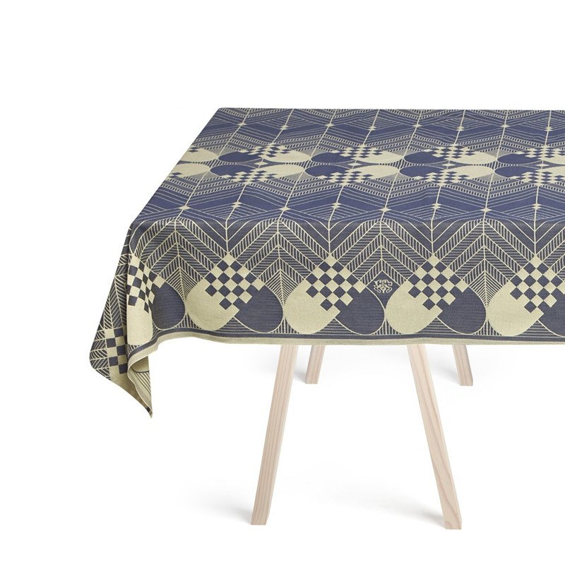 Georg Jensen Damask Dug JULEDUGEN Blue Gold, 140x310 cm
