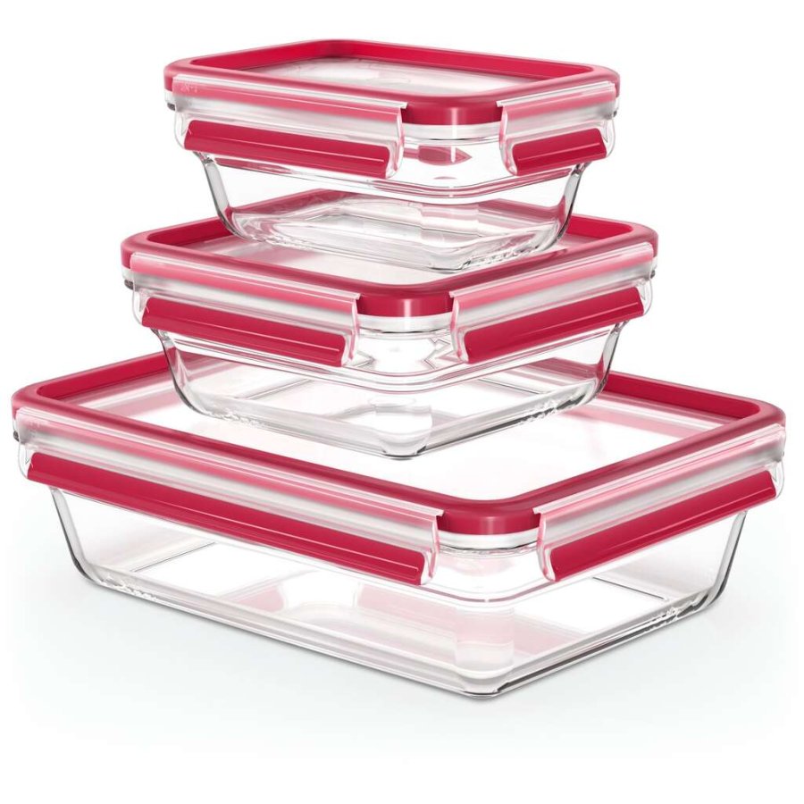 Tefal Masterseal Glas Husholdningsbox 3 stk, Rd