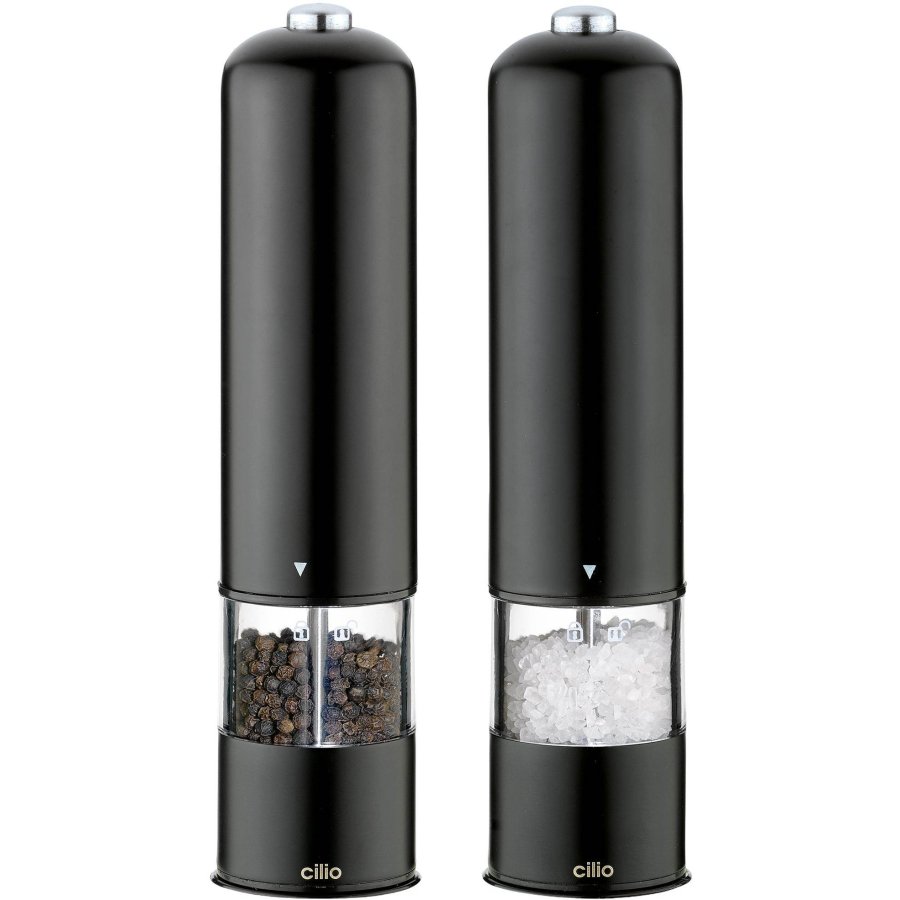 Cilio Bergamo Elektrisches Salz- und Pfefferm&uuml;hlenset H23 cm, Schwarz