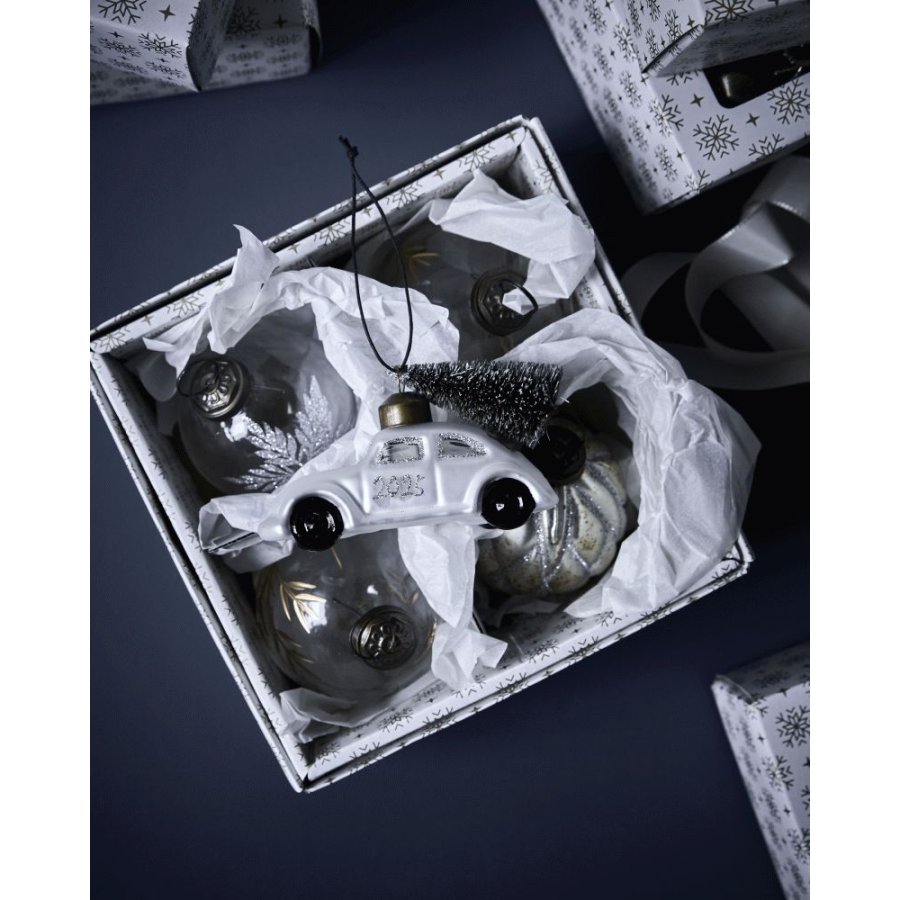 House Doctor Car Weihnachtsschmuck 10,5 cm, Weiß/Silber