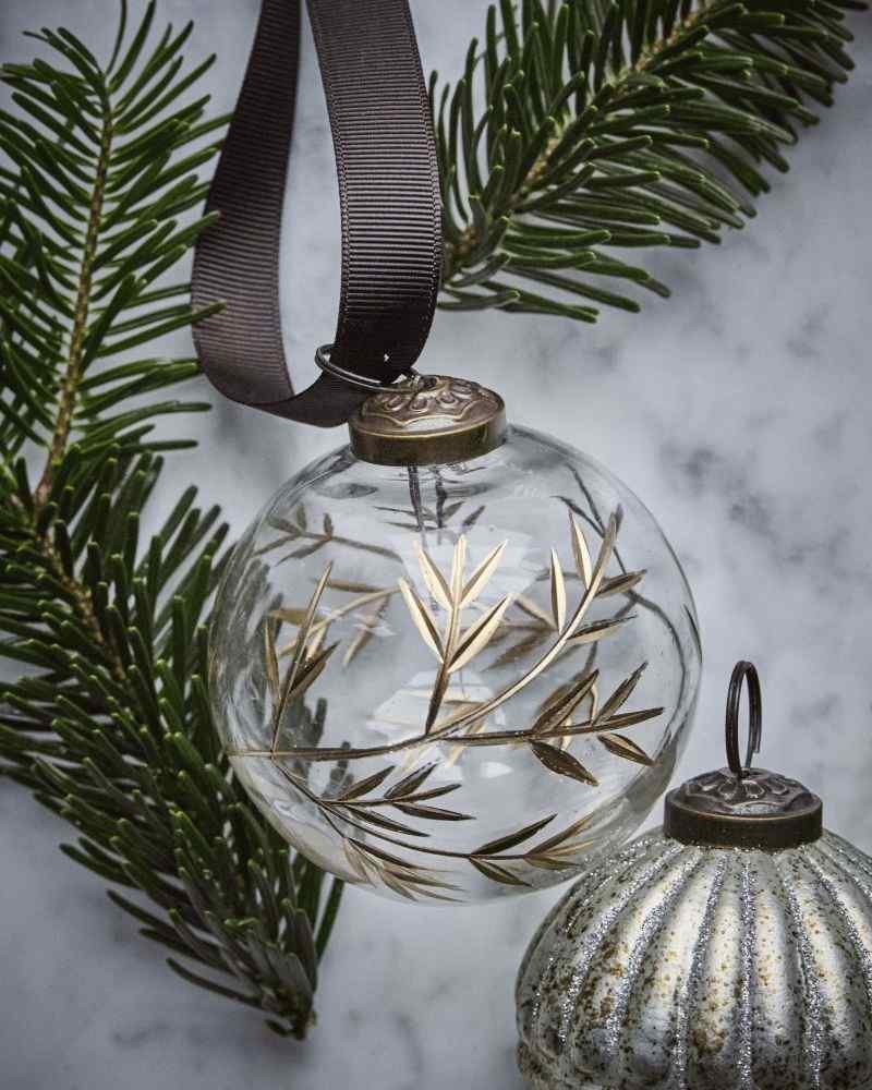 House Doctor Leaf Weihnachtsschmuck 4er Set 7,5 cm, Klar/Gold