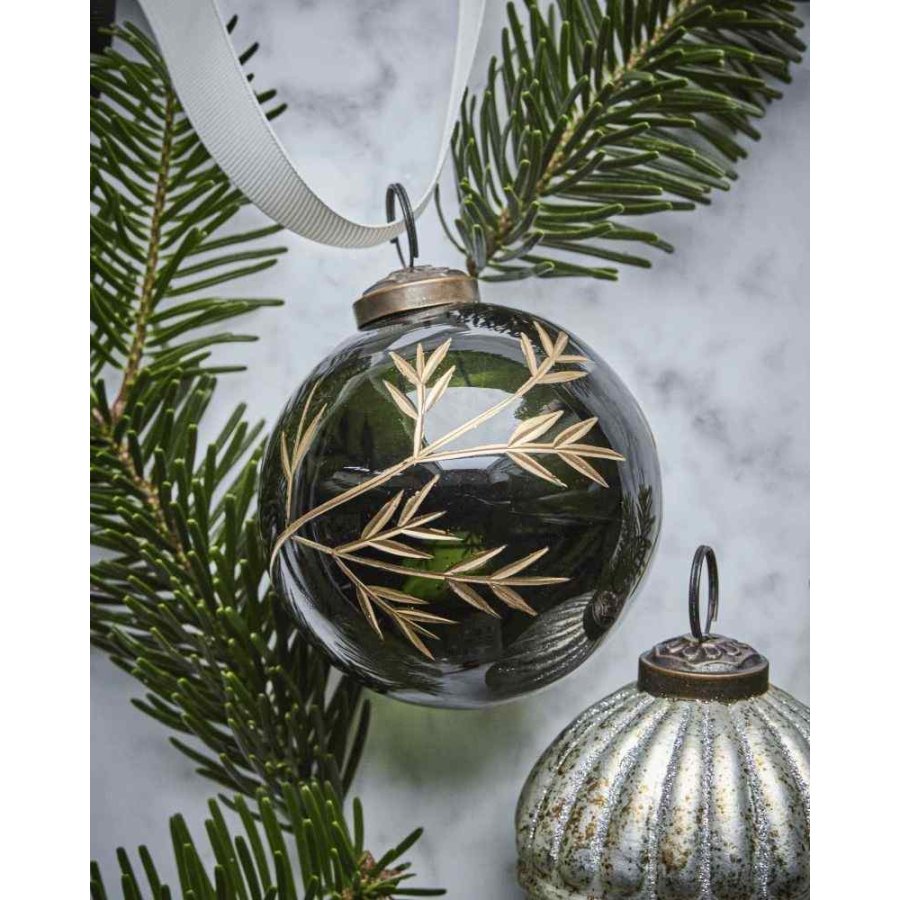 House Doctor Leaf Weihnachtsschmuck 4er Set 7,5 cm, Grün/Gold