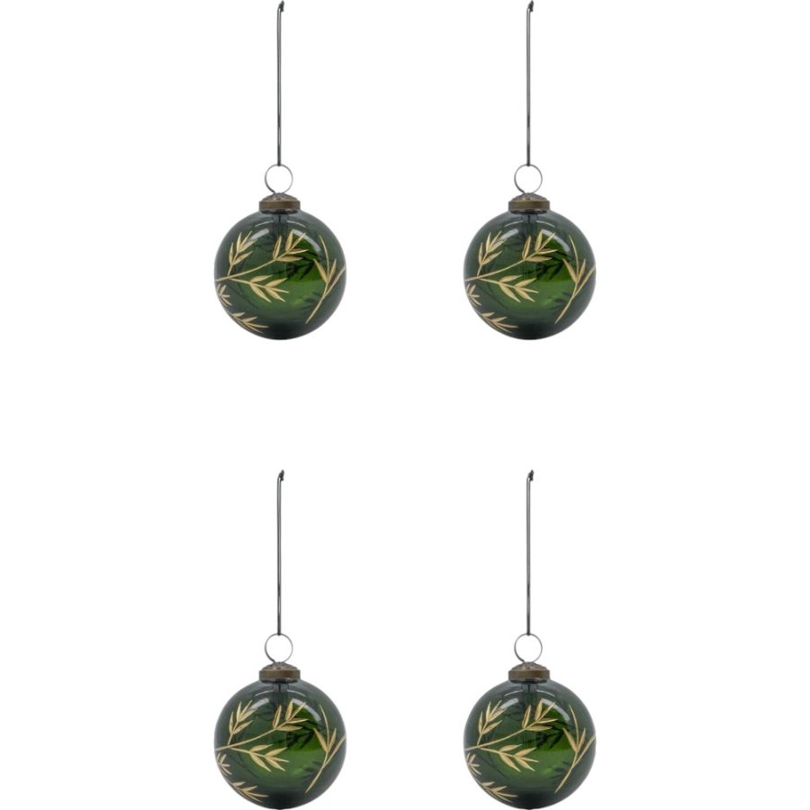House Doctor Leaf Weihnachtsschmuck 4er Set 7,5 cm, Grün/Gold