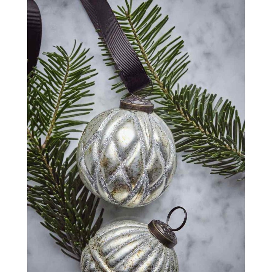 House Doctor Rhomb Weihnachtsschmuck 4er Set 7,5 cm, Antikes Silber