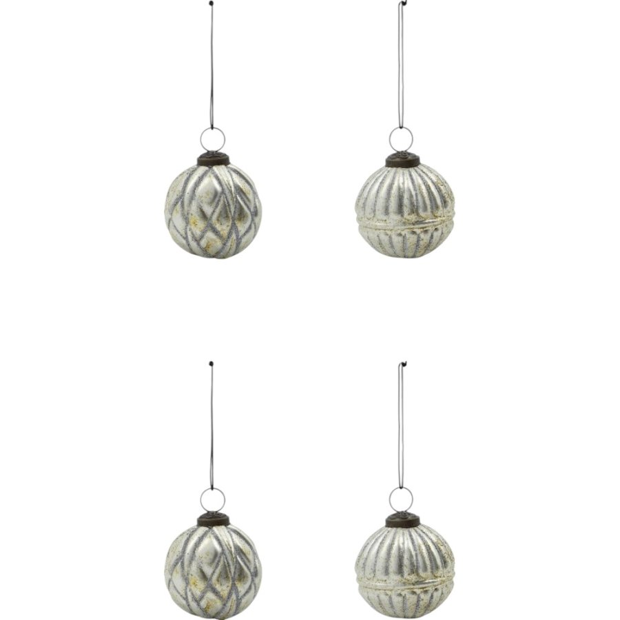 House Doctor Rhomb Weihnachtsschmuck 4er Set 7,5 cm, Antikes Silber