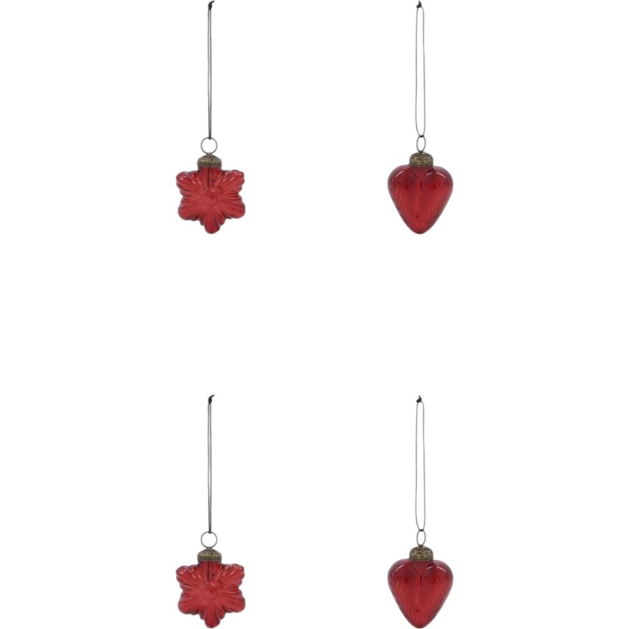 House Doctor Heart und Star Weihnachtsschmuck 4er Set, Rot