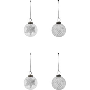 House Doctor Snowi Weihnachtsschmuck 4er Set 7,5 cm, Silber/Klar