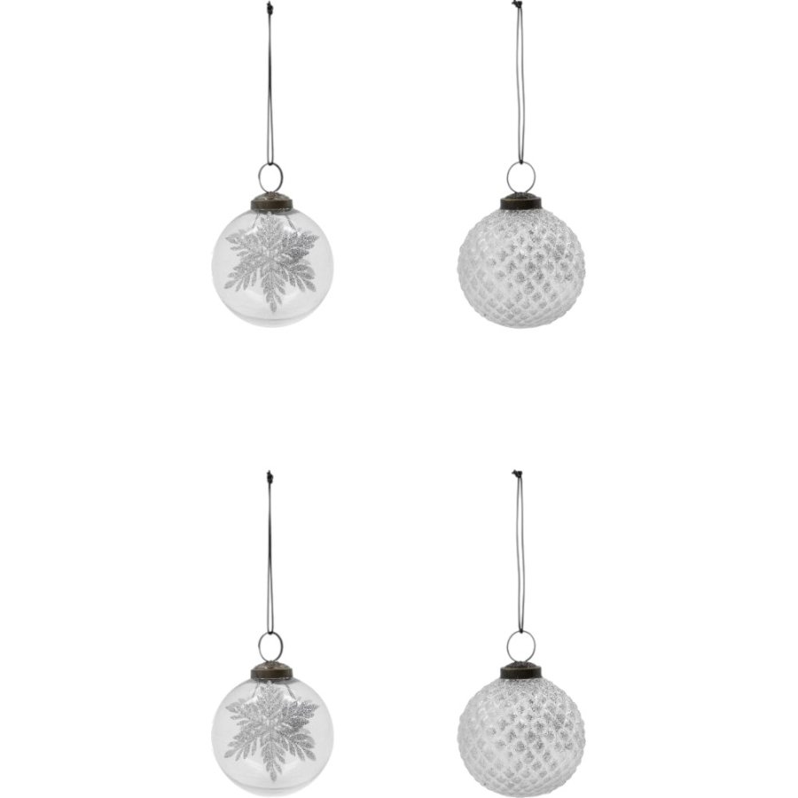 House Doctor Snowi Weihnachtsschmuck 4er Set 7,5 cm, Silber/Klar
