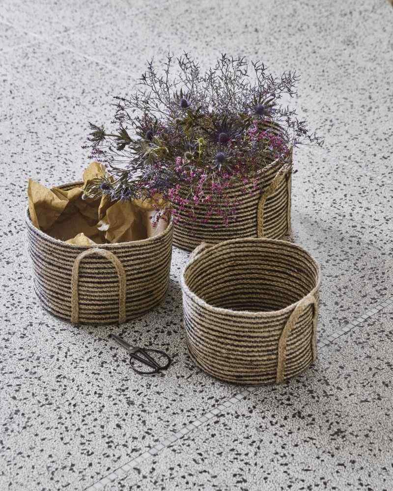 House Doctor Dungi Körbe 3er Set, Schwarz/Jute
