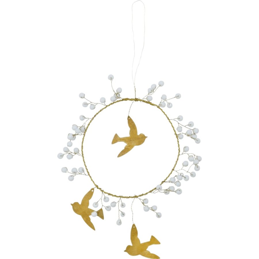 House Doctor Bird Weihnachtsornament 10 cm, Weiß/Messing