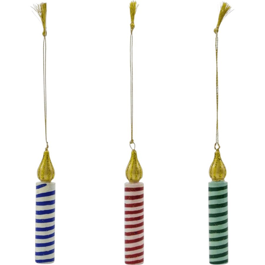 House Doctor Candle Weihnachtsschmuck 3er Set H9 cm, Grün/Rosa/Blau
