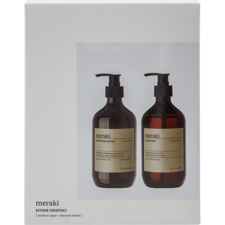Meraki Geschenkbox mit Peeling-Handseife und Spülmittel 490 ml, Northern Dawn/Blossom Breeze