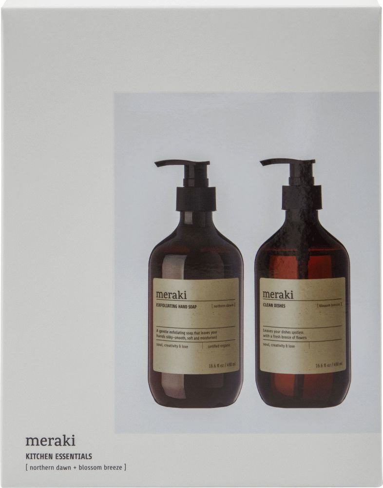 Meraki Geschenkbox mit Peeling-Handseife und Spülmittel 490 ml, Northern Dawn/Blossom Breeze