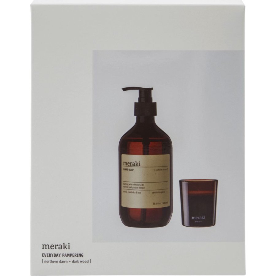 Meraki Geschenkbox mit Handseife und Duftkerze, Northern Dawn/Dark Wood
