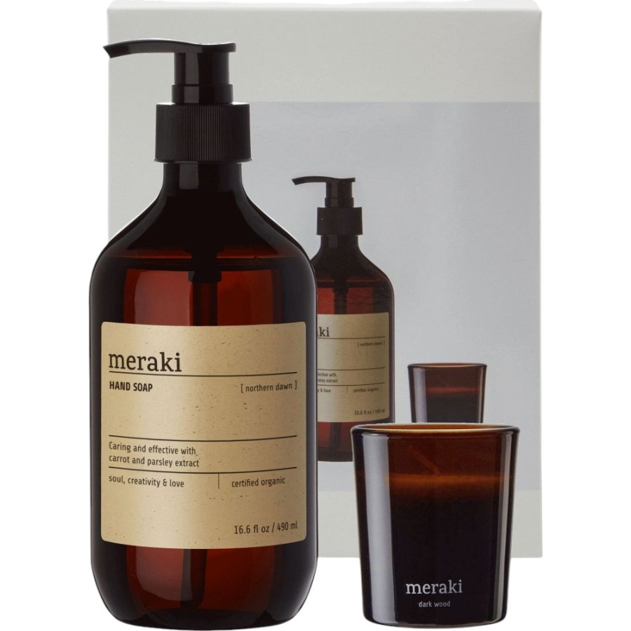 Meraki Geschenkbox mit Handseife und Duftkerze, Northern Dawn/Dark Wood