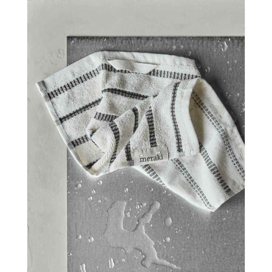 Meraki TRUE Waschlappen 3er Set 30x30 cm, Naturweiß/Schwarz