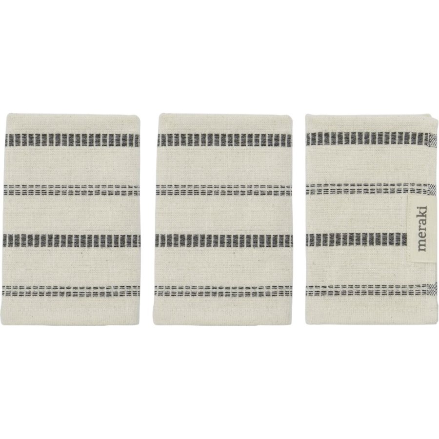Meraki TRUE Waschlappen 3er Set 30x30 cm, Naturweiß/Schwarz