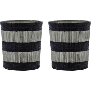 House Doctor Stripe Teelichthalter 2er Set H9 cm, Schwarz/Naturwei