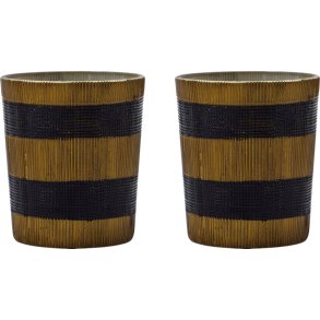 House Doctor Stripe Teelichthalter 2er Set H7,5 cm, Braun/Schwarz