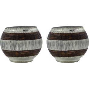 House Doctor Stripe Teelichthalter 2er Set H7,5 cm, Silberfinish/Braun