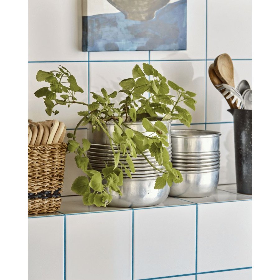House Doctor Groove Pflanztopf 2er Set, Antikes Silberfinish
