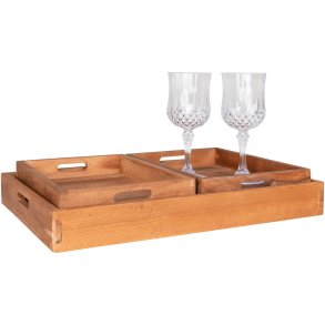 House Nordic Faro Tablett 3er Set, Teakholz