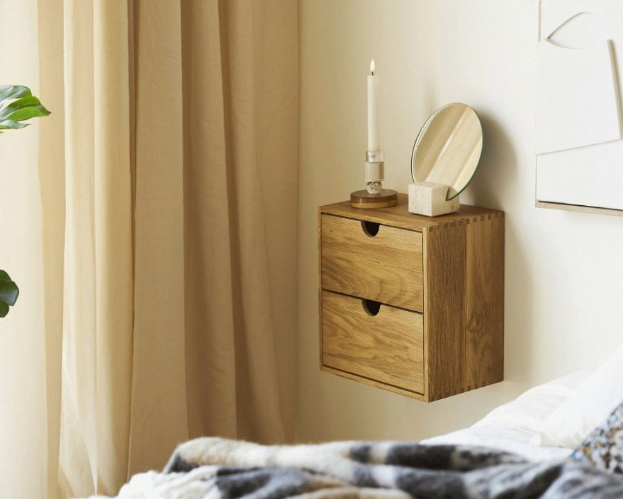 House Nordic Townsville Wandregal mit Schubladen 30x30 cm, Eiche