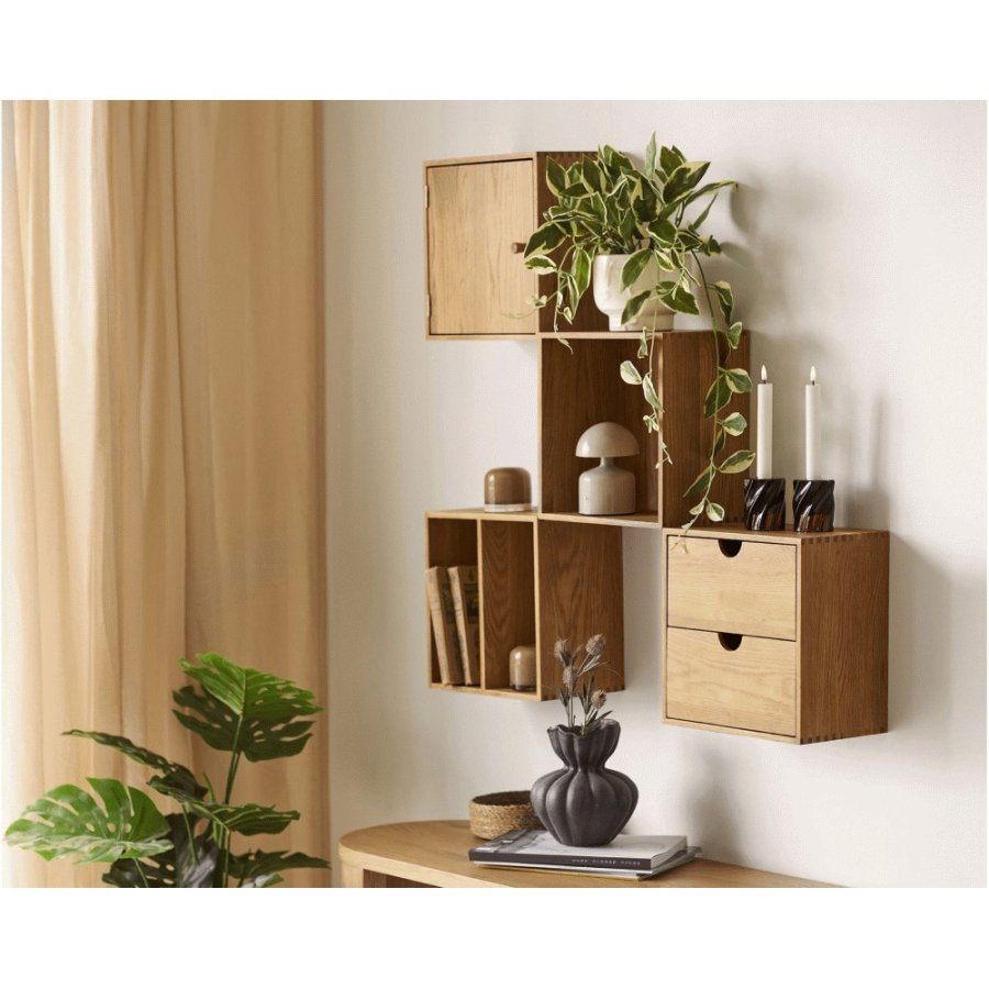 House Nordic Townsville Wandregal mit Schubladen 30x30 cm, Eiche