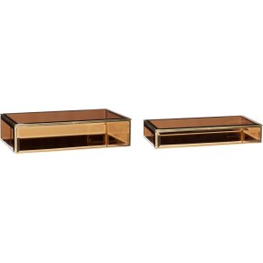 Hübsch Tint Glas Box 2er Set, Amber/Messing