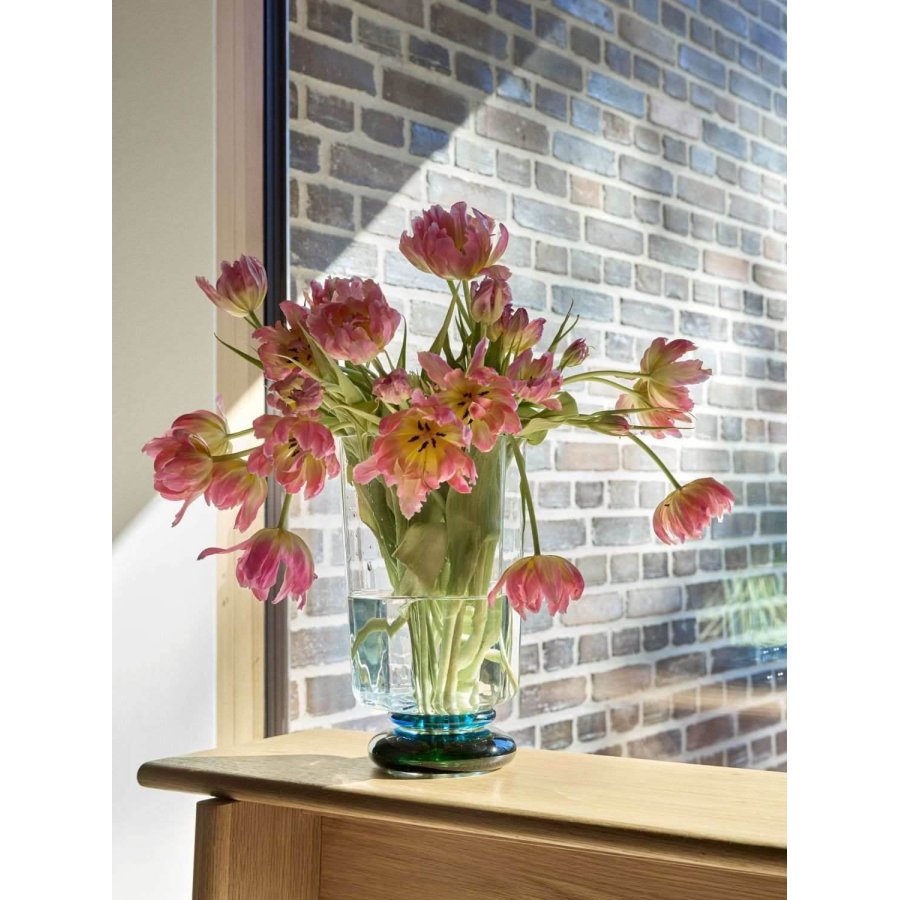 H&uuml;bsch Verre Vase H28 cm, Bl�/M�rkegr�n