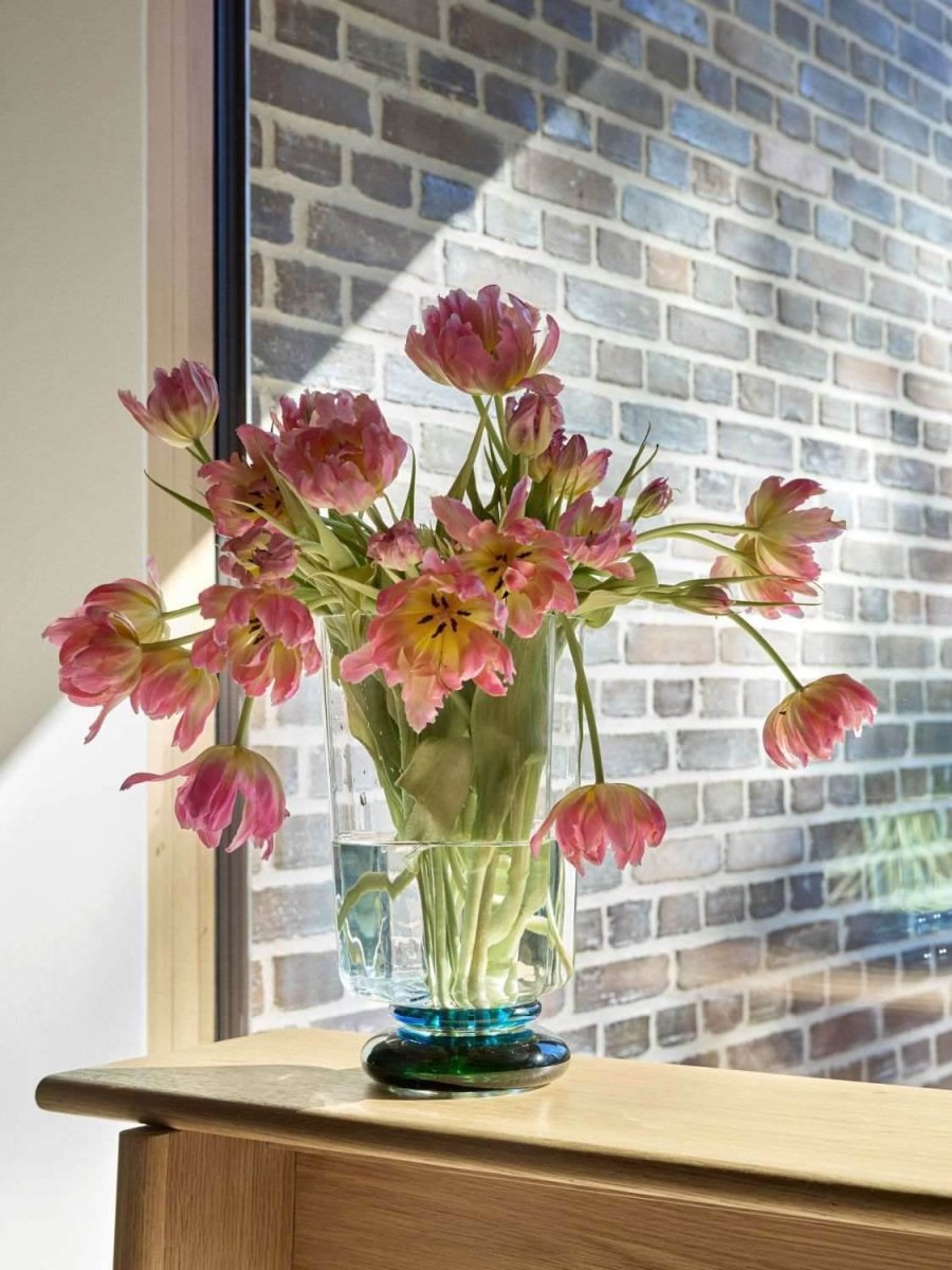 H&uuml;bsch Verre Vase H28 cm, Bl�/M�rkegr�n