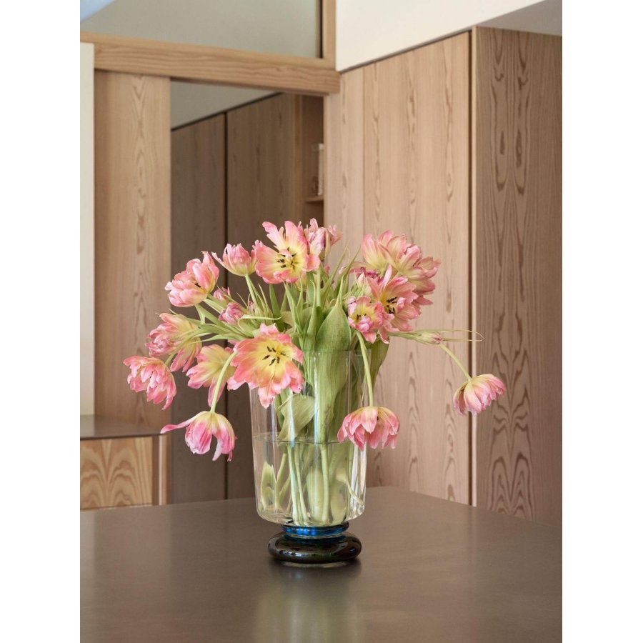 H&uuml;bsch Verre Vase H28 cm, Bl�/M�rkegr�n
