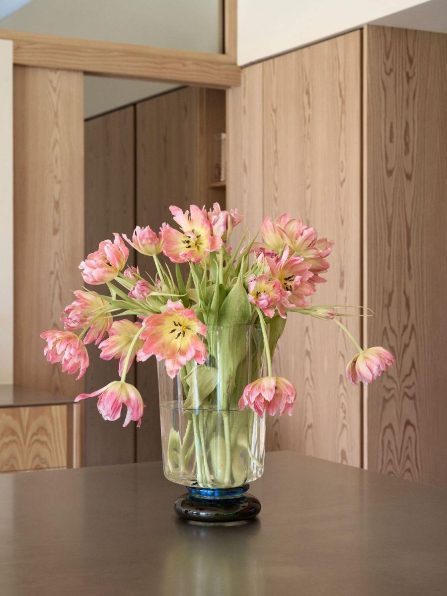 H&uuml;bsch Verre Vase H28 cm, Bl�/M�rkegr�n