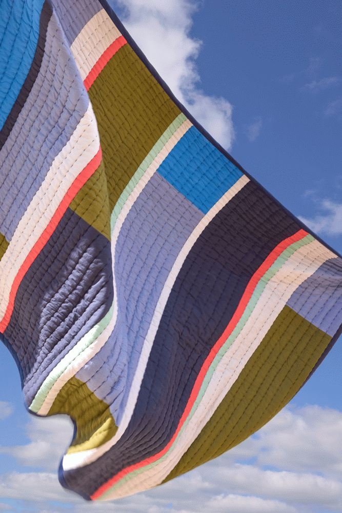 Hübsch Pavilion Decke 140x200 cm, Blau/Dunkelgrün