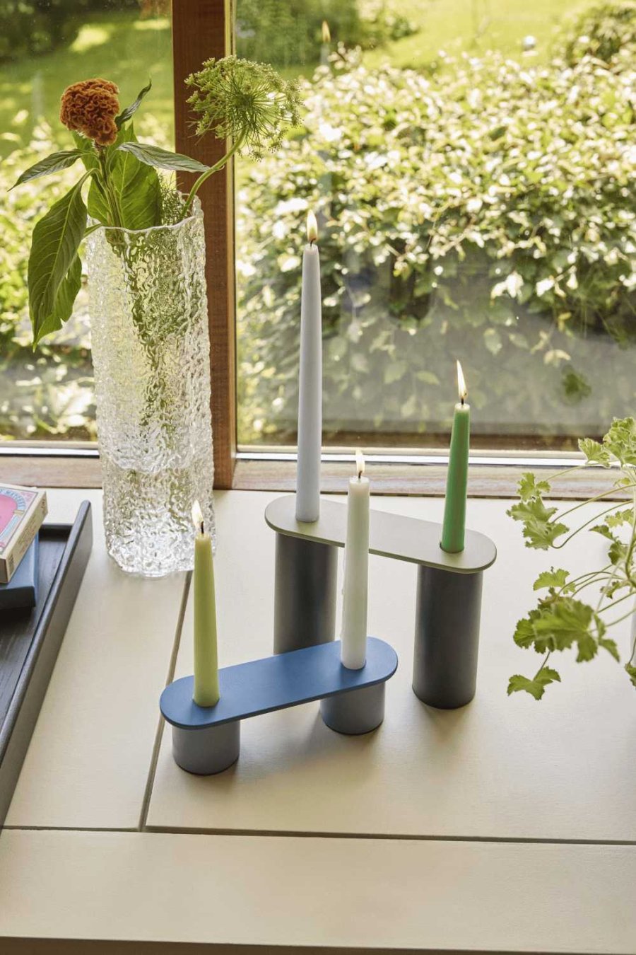 H&uuml;bsch Modu Lysestage 2 stk, Bl�/Brun/Gr�n/Lilla