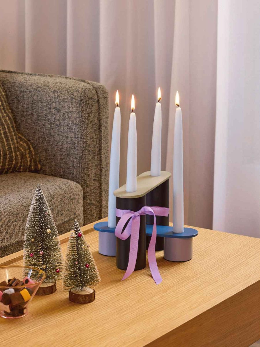 H&uuml;bsch Modu Lysestage 2 stk, Bl�/Brun/Gr�n/Lilla