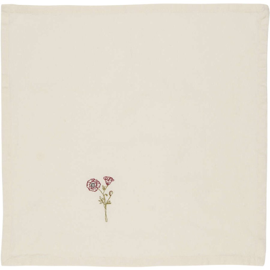 Ib Laursen Flora Stoffserviette mit Mohnblume 40x40 cm, Butter Cream