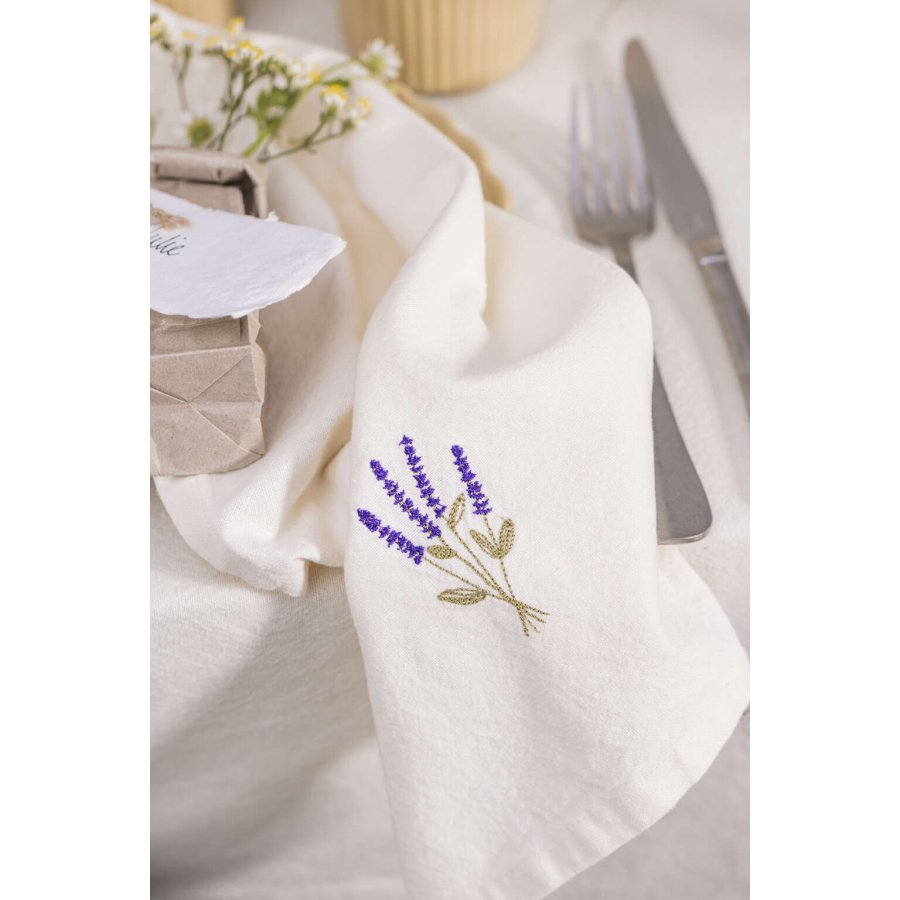 Ib Laursen Flora Stoffserviette mit Lavendel 40x40 cm, Butter Cream