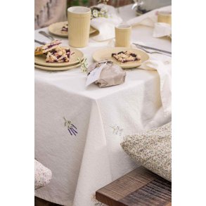 Ib Laursen Flora Dug m. Broderede Blomster 150x150 cm, Butter Cream